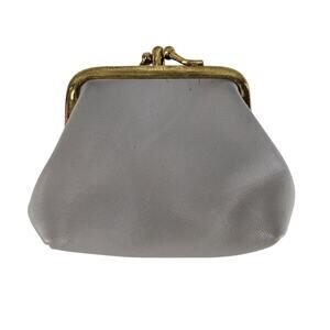 AXIOM GRAY COWHIDE COIN PURSE BRASS KISS LOCK SNAP CLOSURE VINTAGE STYLE